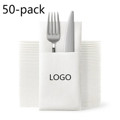 50-Pack Dinner Napkins with Built-in Flatware Pocket