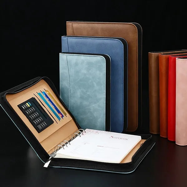 A5 Zippered Business Portfolio Notebook Bag with Calculator