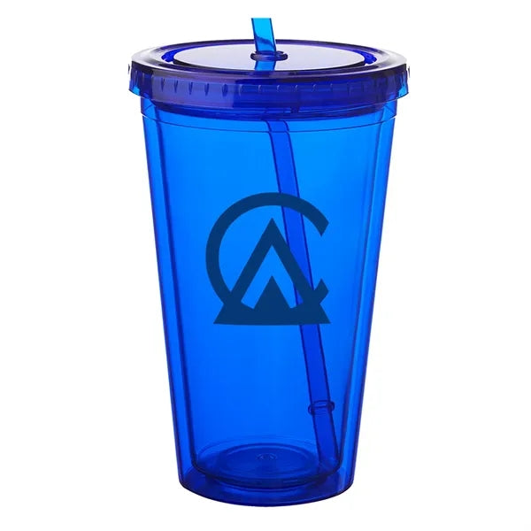 Double Wall Plastic Tumbler - with Straw, 16 oz.