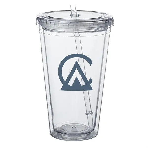 Double Wall Plastic Tumbler - with Straw, 16 oz.