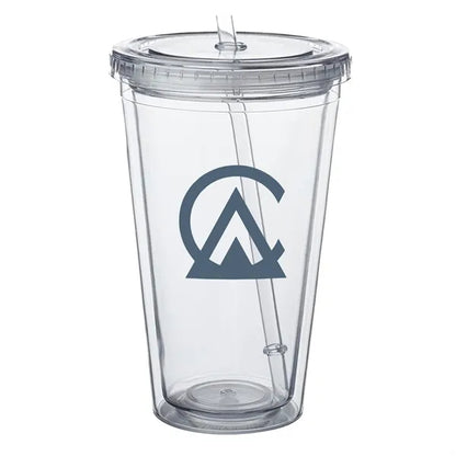 Double Wall Plastic Tumbler - with Straw, 16 oz.