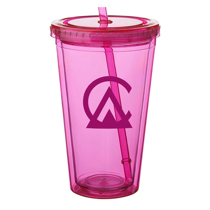 Double Wall Plastic Tumbler - with Straw, 16 oz.