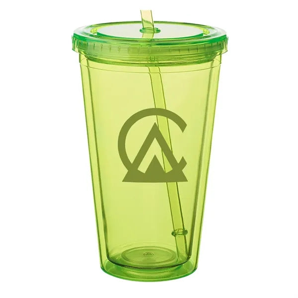 Double Wall Plastic Tumbler - with Straw, 16 oz.