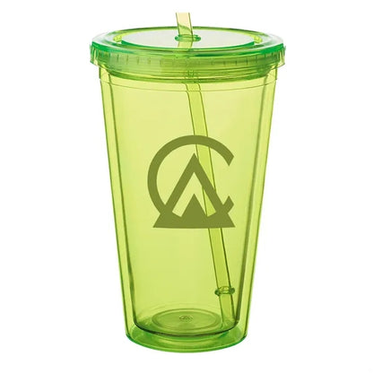 Double Wall Plastic Tumbler - with Straw, 16 oz.