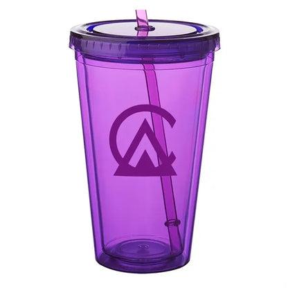 Double Wall Plastic Tumbler - with Straw, 16 oz.