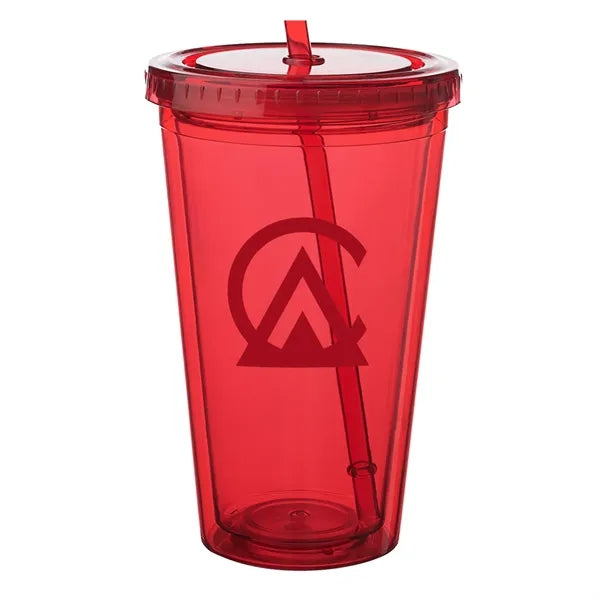Double Wall Plastic Tumbler - with Straw, 16 oz.