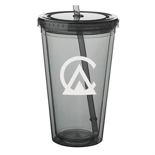 Double Wall Plastic Tumbler - with Straw, 16 oz.