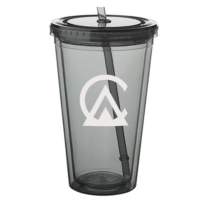 Double Wall Plastic Tumbler - with Straw, 16 oz.