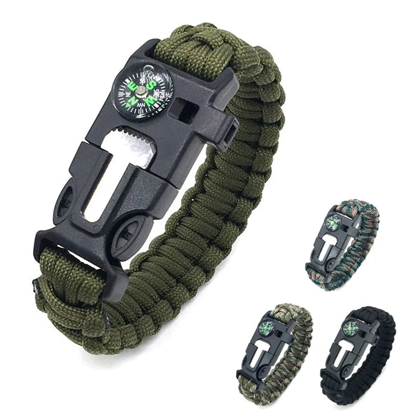 5in1 Scraper Whistle Compass Fire Starter Survival Bracelet