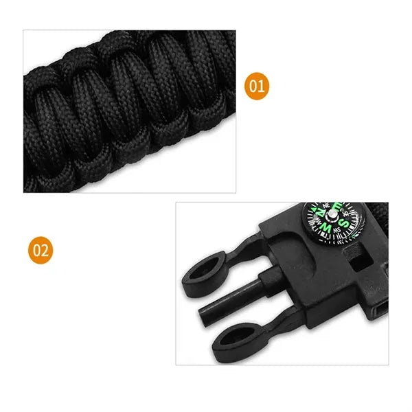 5in1 Scraper Whistle Compass Fire Starter Survival Bracelet