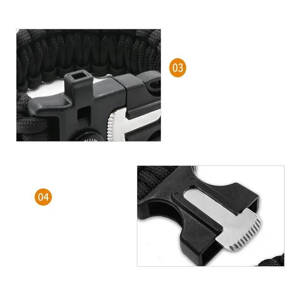 5in1 Scraper Whistle Compass Fire Starter Survival Bracelet