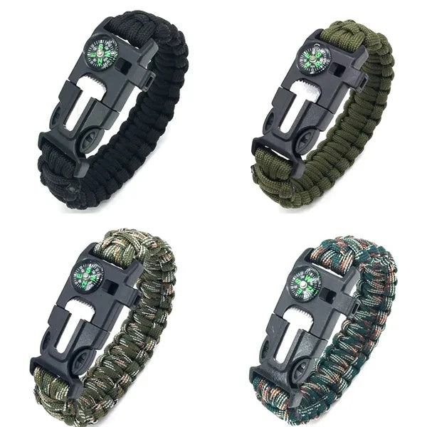 5in1 Scraper Whistle Compass Fire Starter Survival Bracelet