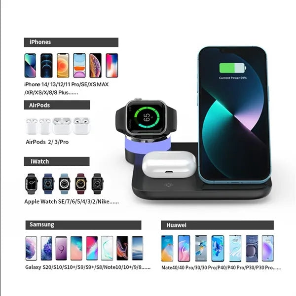 4 in 1 LED Wireless Charger Phone Stand Holder for Travel