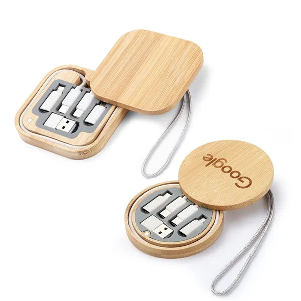 Bamboo Usb Adapter Kit Storage Box Fast Charging Cable