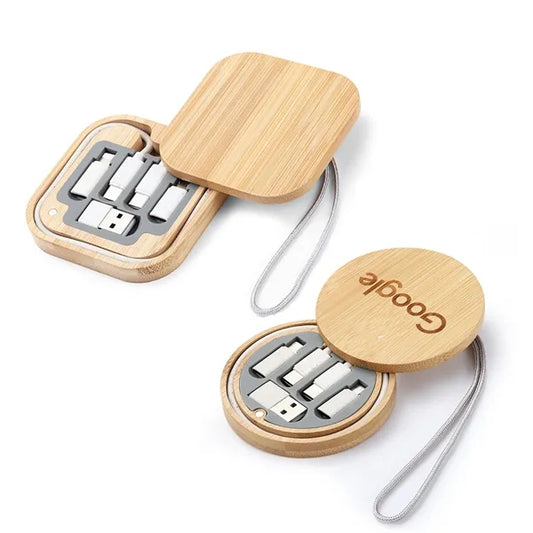 Bamboo Usb Adapter Kit Storage Box Fast Charging Cable