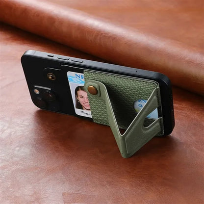 Magnetic Leather Phone Card Holder Grip Case