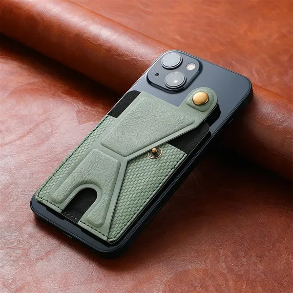 Magnetic Leather Phone Card Holder Grip Case