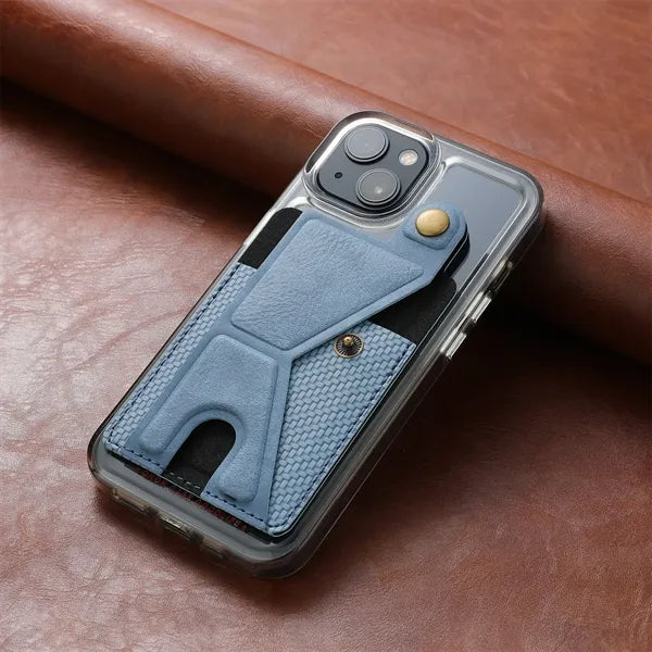 Magnetic Leather Phone Card Holder Grip Case