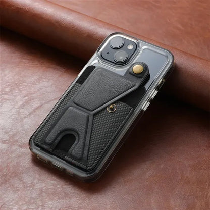 Magnetic Leather Phone Card Holder Grip Case