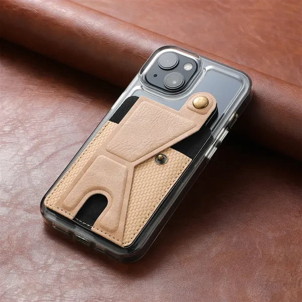 Magnetic Leather Phone Card Holder Grip Case