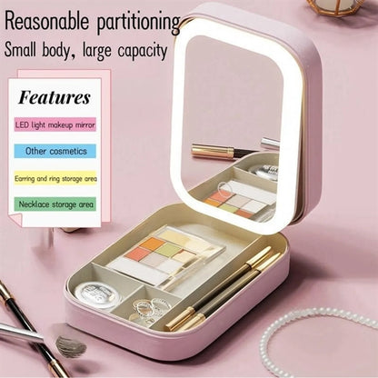 Makeup Storage Box With Light-Filling Mirror