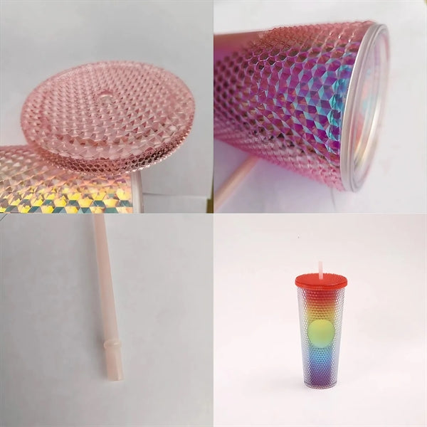 24oz Iridescent Tumbler Cup Double Wall With Lid and Straw