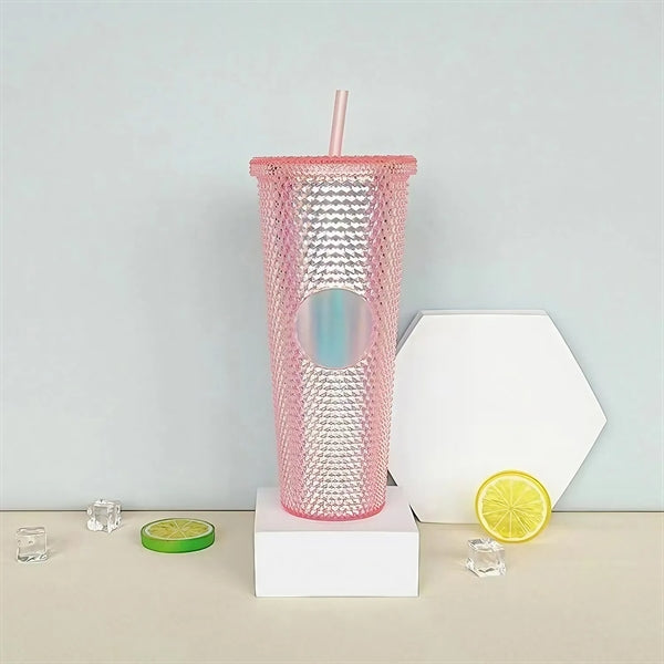 24oz Iridescent Tumbler Cup Double Wall With Lid and Straw