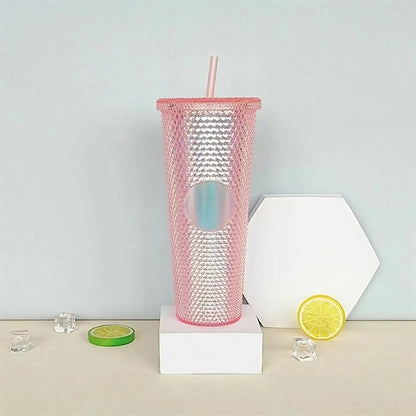 24oz Iridescent Tumbler Cup Double Wall With Lid and Straw