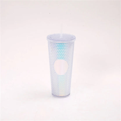 24oz Iridescent Tumbler Cup Double Wall With Lid and Straw