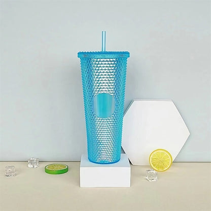 24oz Iridescent Tumbler Cup Double Wall With Lid and Straw