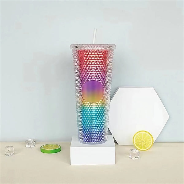 24oz Iridescent Tumbler Cup Double Wall With Lid and Straw