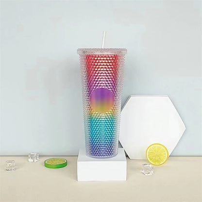 24oz Iridescent Tumbler Cup Double Wall With Lid and Straw