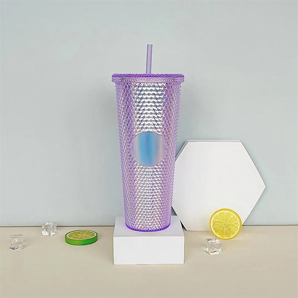 24oz Iridescent Tumbler Cup Double Wall With Lid and Straw
