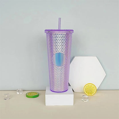 24oz Iridescent Tumbler Cup Double Wall With Lid and Straw