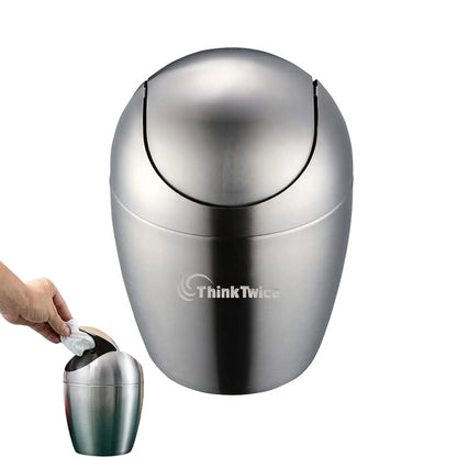 Mini Desktop Trash Can With Swing Lid Stainless Steel