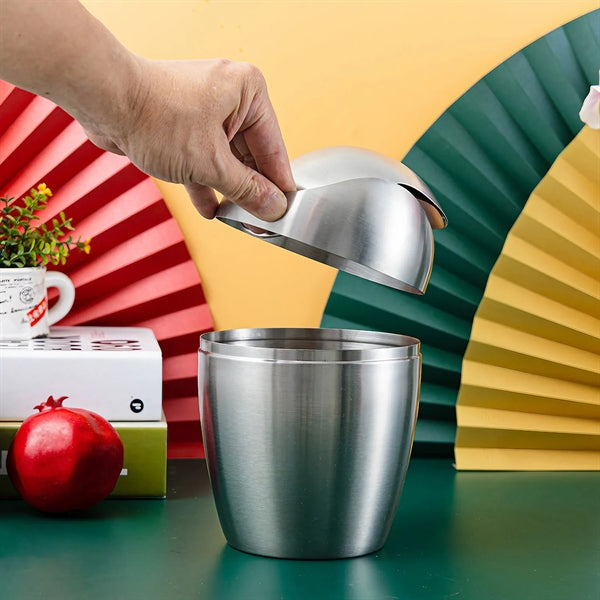 Mini Desktop Trash Can With Swing Lid Stainless Steel