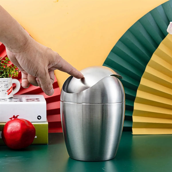 Mini Desktop Trash Can With Swing Lid Stainless Steel