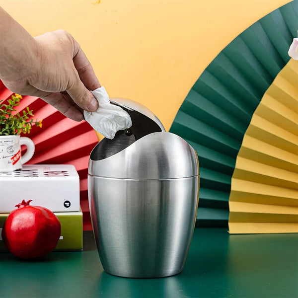 Mini Desktop Trash Can With Swing Lid Stainless Steel