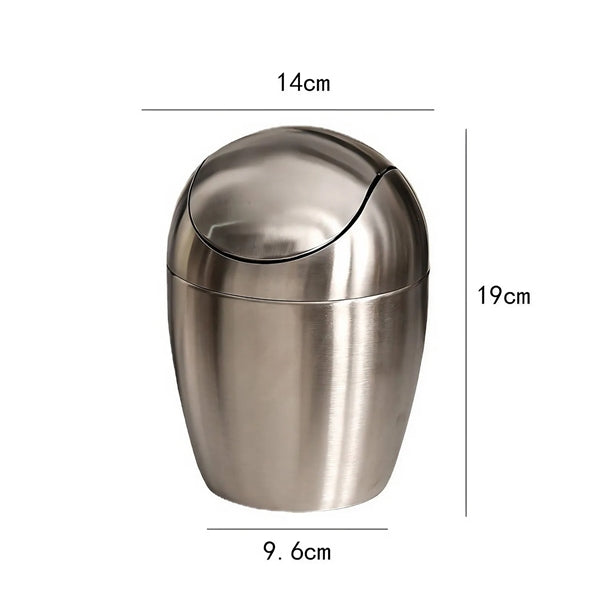 Mini Desktop Trash Can With Swing Lid Stainless Steel