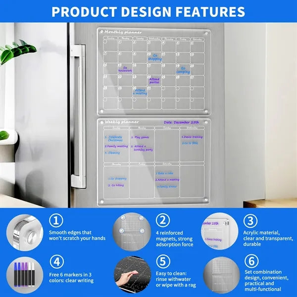 Acrylic Magnetic Monthly and Weekly Calendar for Fridge