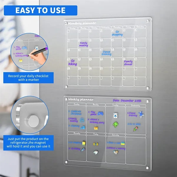 Acrylic Magnetic Monthly and Weekly Calendar for Fridge