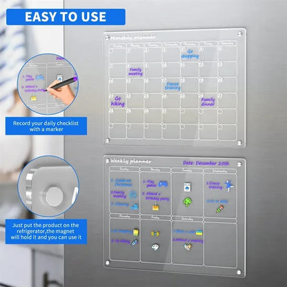Acrylic Magnetic Monthly and Weekly Calendar for Fridge
