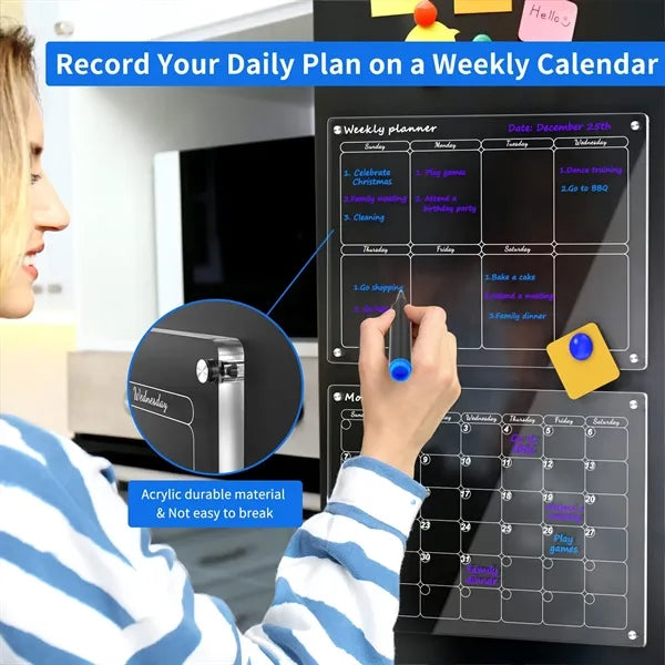 Acrylic Magnetic Monthly and Weekly Calendar for Fridge