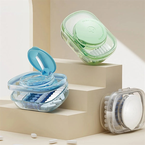 3 Compartment Portable Pill Organizer with Cutter
