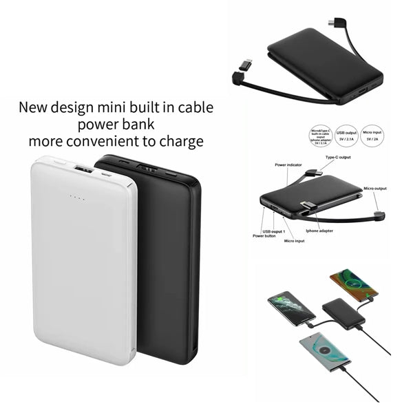 10000mAh 3 in 1 Built-In Cable Power Bank