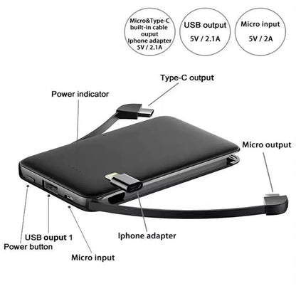 10000mAh 3 in 1 Built-In Cable Power Bank