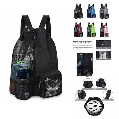 Swim Mesh Beach Drawstring Backpack Bag with Pocket