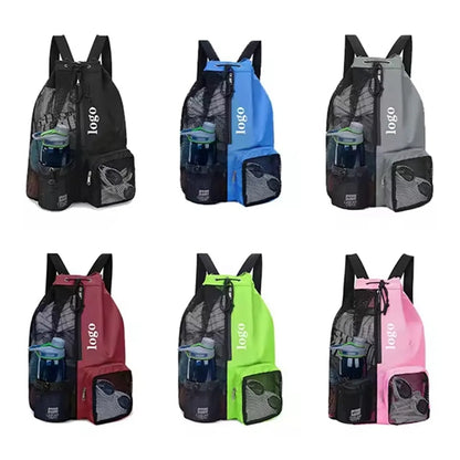Swim Mesh Beach Drawstring Backpack Bag with Pocket