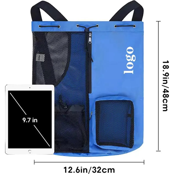 Swim Mesh Beach Drawstring Backpack Bag with Pocket