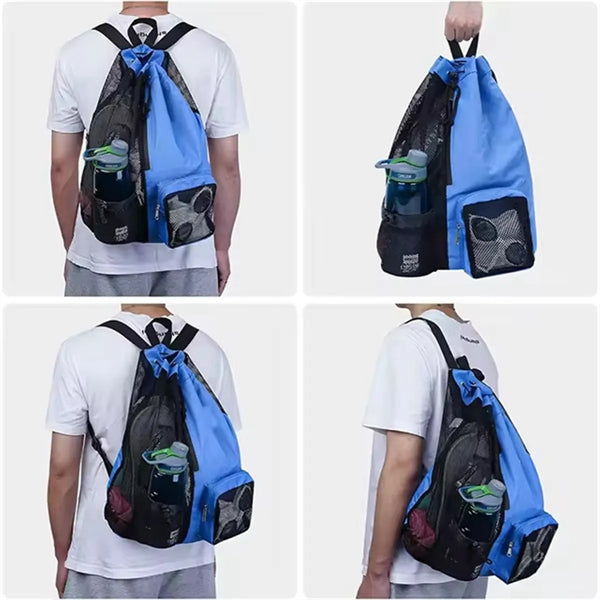 Swim Mesh Beach Drawstring Backpack Bag with Pocket